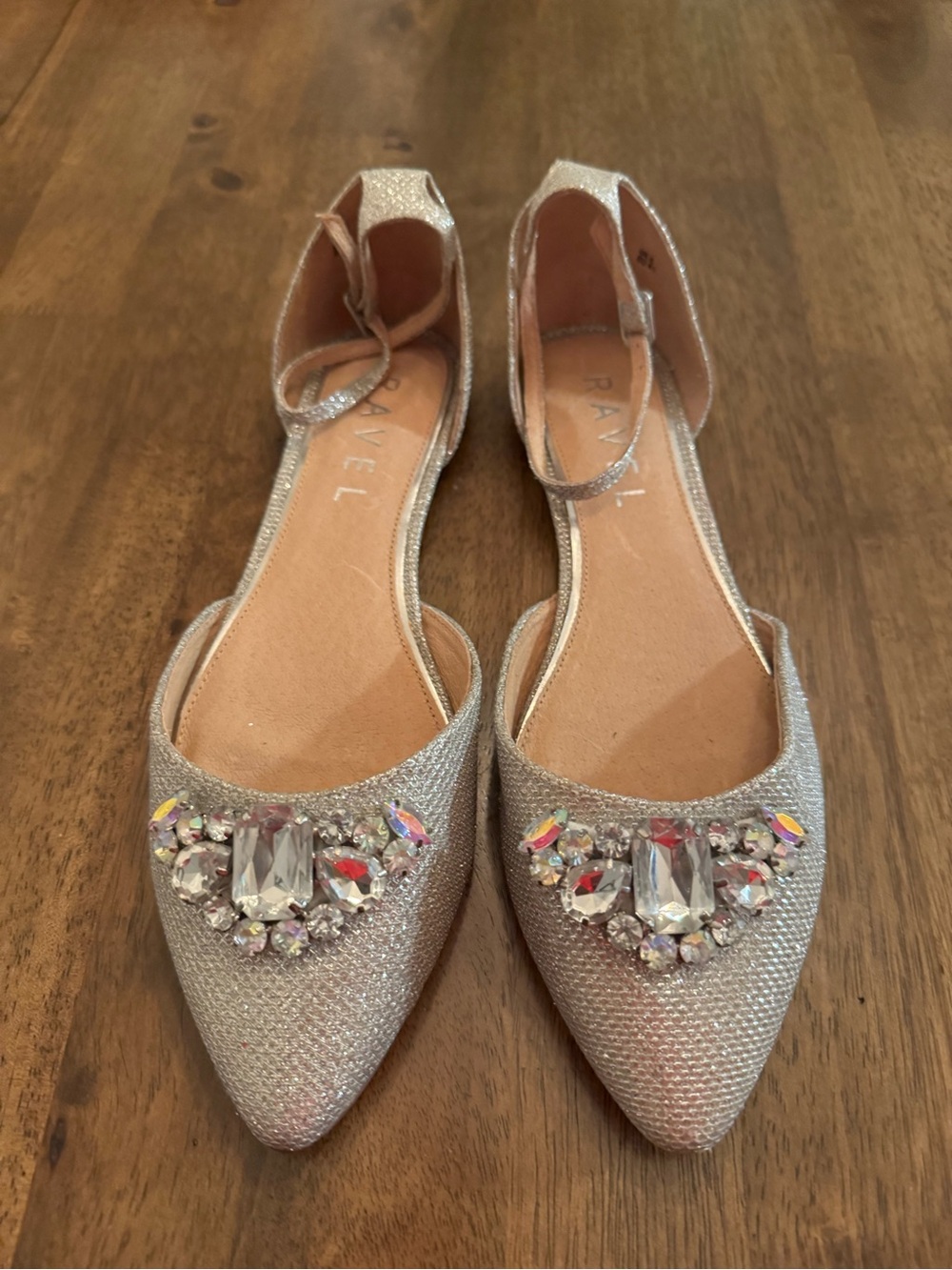 Silver Embellished Pointed-Toe Flats